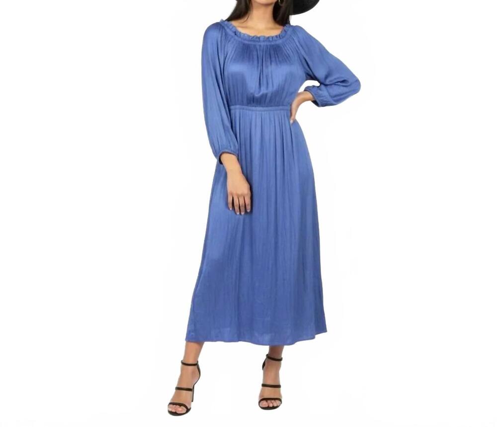 NEW BCBGMAXAZRIA thee quarter sleeve ruffle midi dress in wedgewood blue